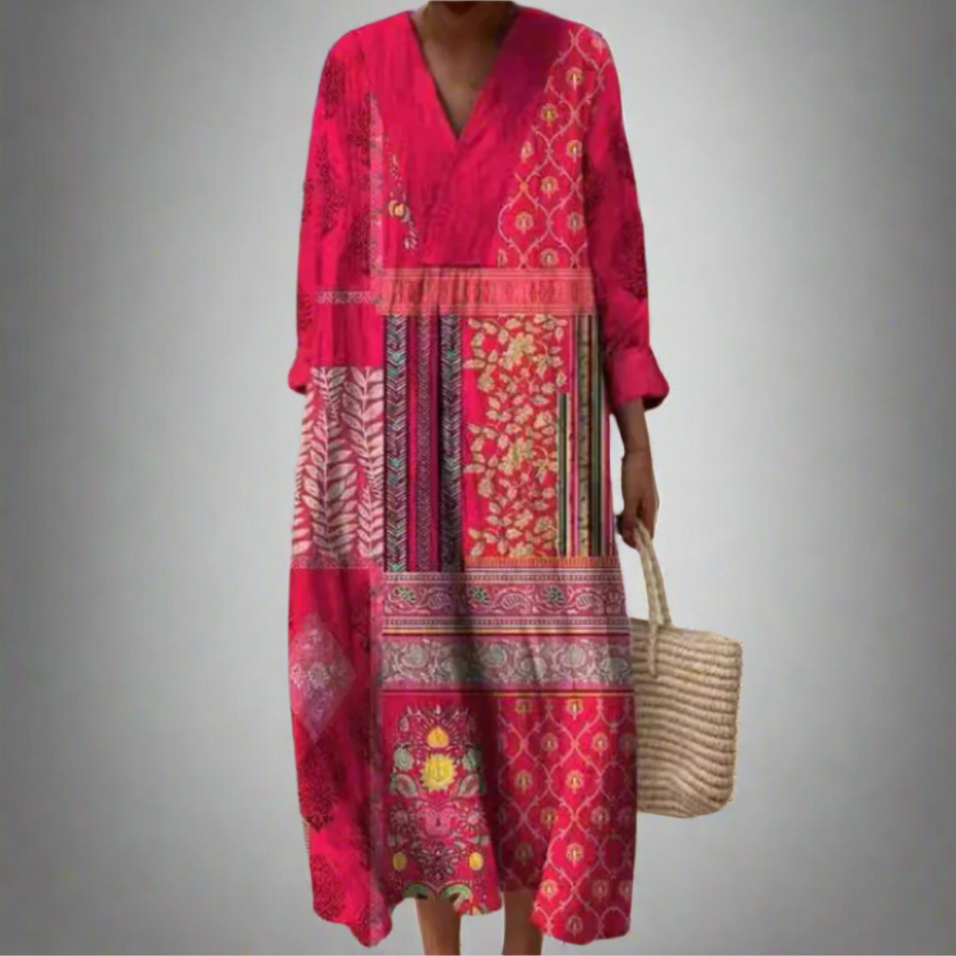 Lila | Flowy Patchwork Midi Dress